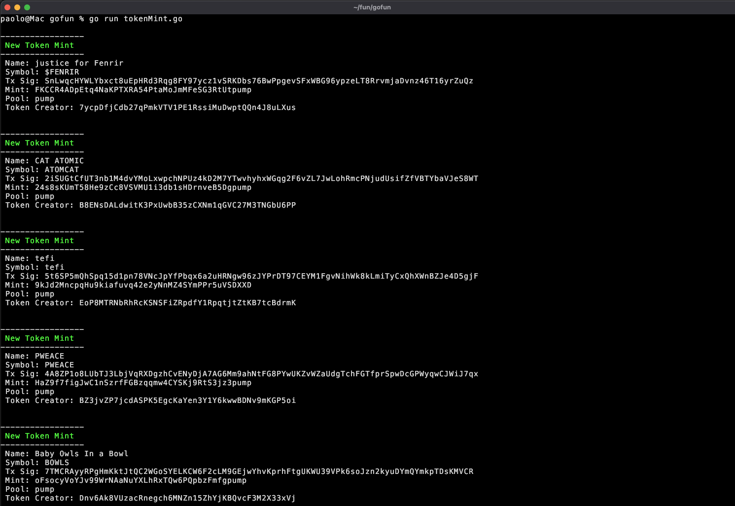 token minting monitor screenshot